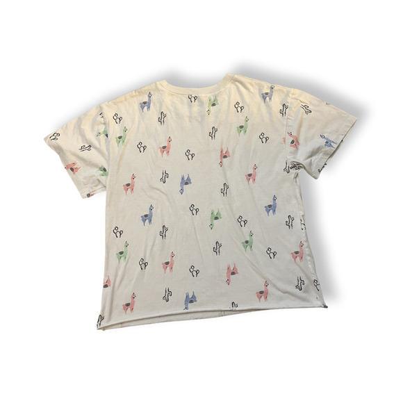 alive Tops - Awake White Llama and Cacti Shirt Size L